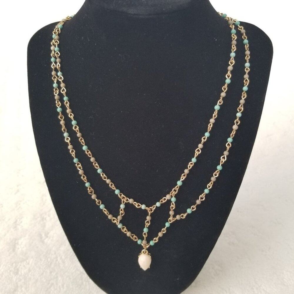 BAUBLEBAR Pendant Necklace Double Strand Swag Links Turquoise Gray‎ Beads 16-18"